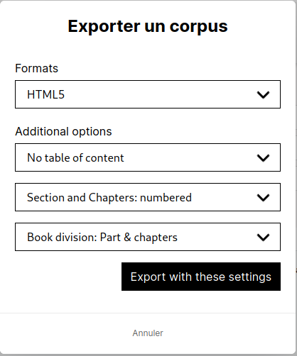 Corpus export form