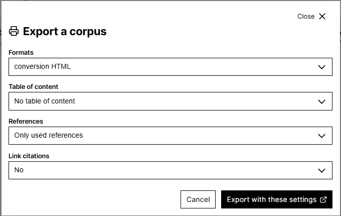 Export a corpus