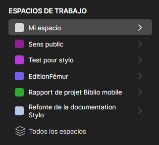 Menú de acceso a los espacios de trabajo