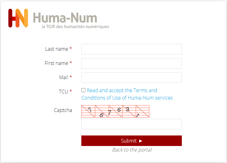 Page for creating a Stylo account with Huma-Num