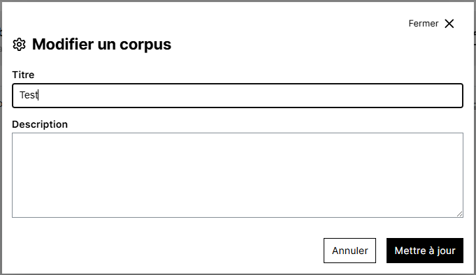 Formulaire d'édition des informations du corpus